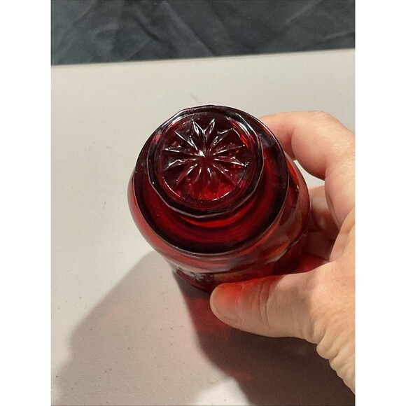 Vintage Wheaton NJ Glass Co. Ruby Red Glass Jar Pressed Flower Design - Picture 2 of 6